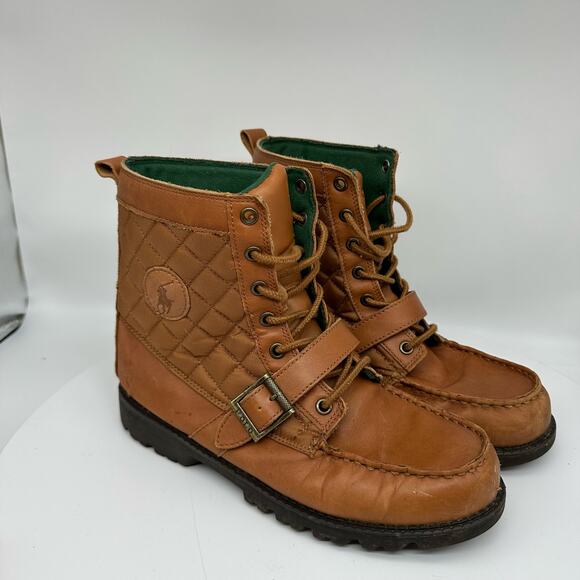 Polo By Ralph Lauren Ranger Tumbled Leather and Quilted Brown Ankle Boot Mens 6 - Picture 1 of 16